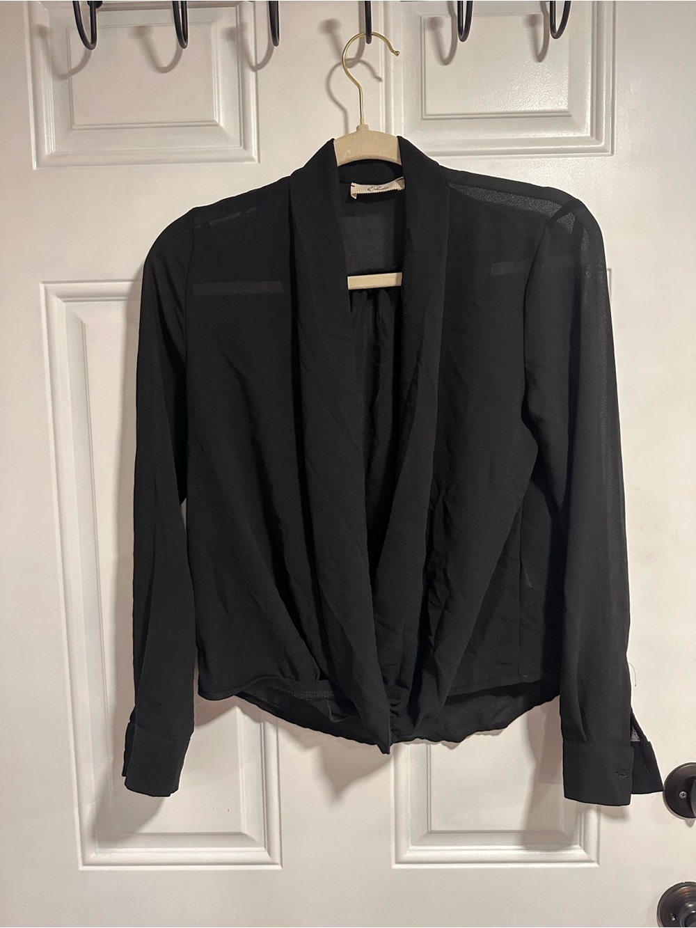 Elodie Black Draped Open-Front Blazer Jacket